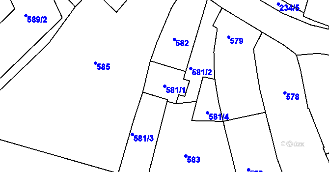 Parcela st. 581/1 v KÚ Buchlovice, Katastrální mapa
