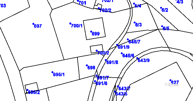 Parcela st. 700/2 v KÚ Buchlovice, Katastrální mapa