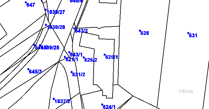 Parcela st. 625/1 v KÚ Buchlovice, Katastrální mapa