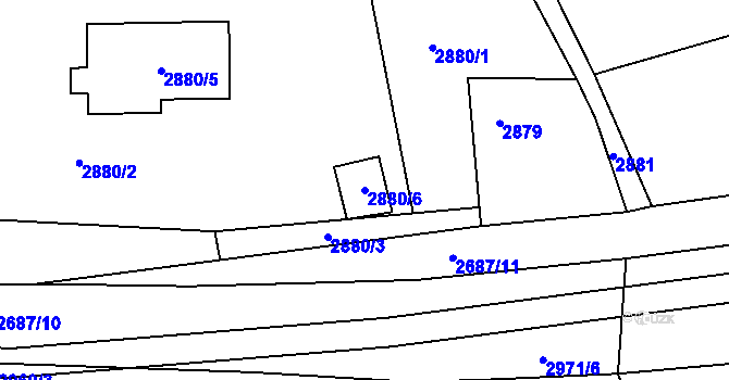 Parcela st. 2880/6 v KÚ Buchlovice, Katastrální mapa