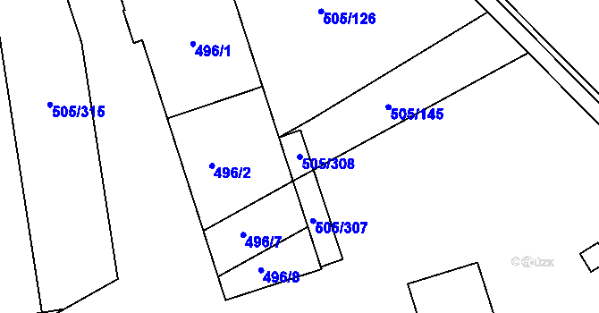 Parcela st. 505/308 v KÚ Buchlovice, Katastrální mapa