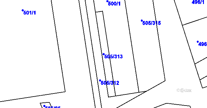Parcela st. 505/313 v KÚ Buchlovice, Katastrální mapa