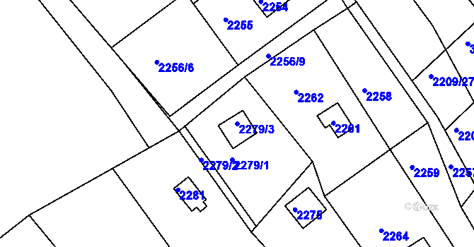 Parcela st. 2279/3 v KÚ Buchlovice, Katastrální mapa