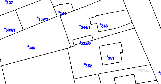 Parcela st. 344/2 v KÚ Buchlovice, Katastrální mapa