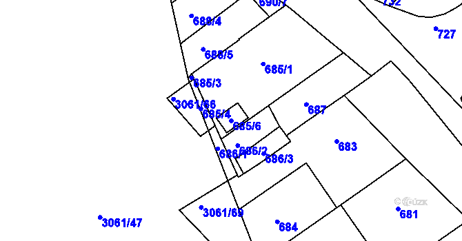 Parcela st. 685/6 v KÚ Buchlovice, Katastrální mapa