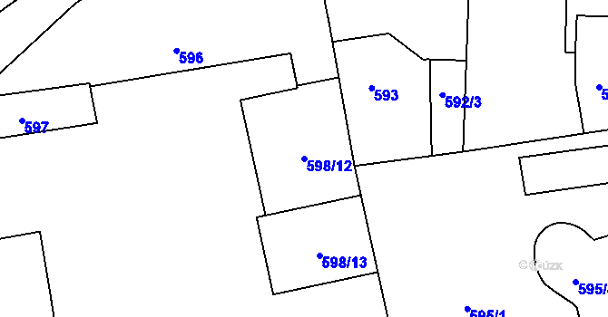 Parcela st. 598/12 v KÚ Buchlovice, Katastrální mapa