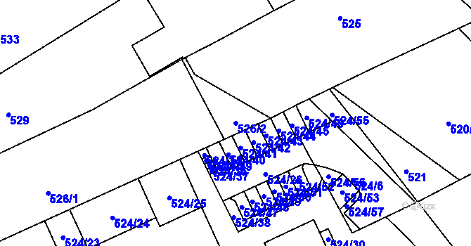 Parcela st. 526/2 v KÚ Buchlovice, Katastrální mapa