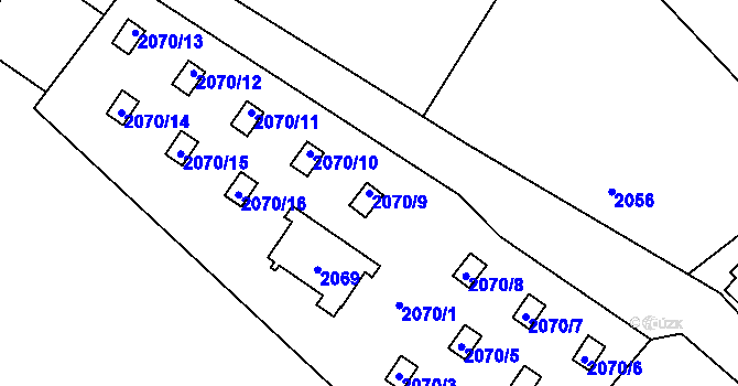 Parcela st. 2070/9 v KÚ Buchlovice, Katastrální mapa