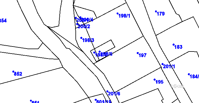 Parcela st. 198/5 v KÚ Buchlovice, Katastrální mapa