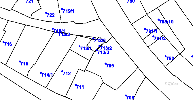 Parcela st. 713/3 v KÚ Buchlovice, Katastrální mapa