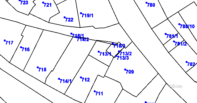 Parcela st. 713/1 v KÚ Buchlovice, Katastrální mapa