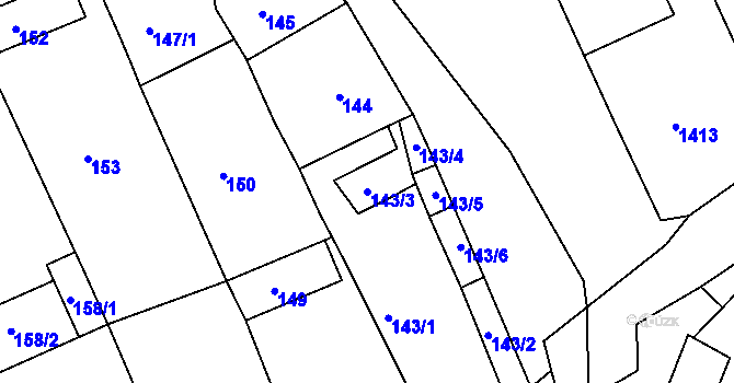 Parcela st. 143/3 v KÚ Buchlovice, Katastrální mapa