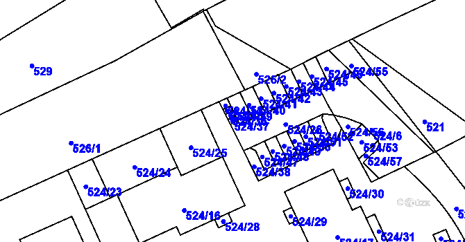 Parcela st. 524/37 v KÚ Buchlovice, Katastrální mapa