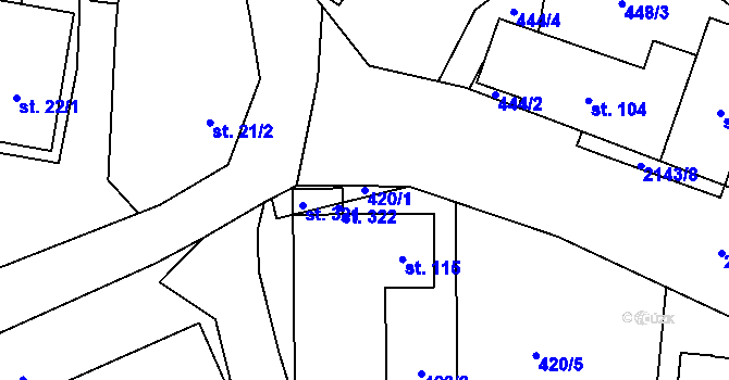 Parcela st. 420/1 v KÚ Suchdol u Bujanova, Katastrální mapa