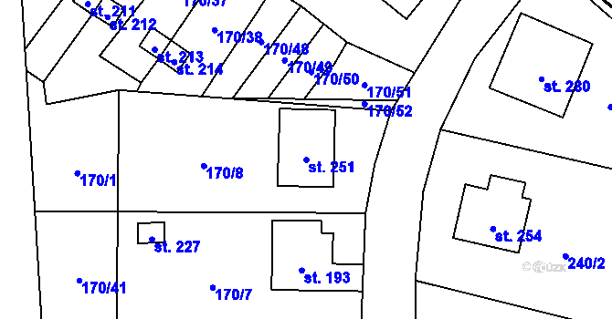 Parcela st. 251 v KÚ Suchdol u Bujanova, Katastrální mapa