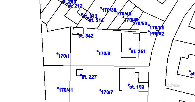 Parcela st. 170/8 v KÚ Suchdol u Bujanova, Katastrální mapa