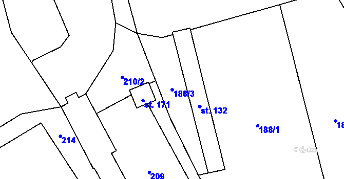 Parcela st. 188/3 v KÚ Suchdol u Bujanova, Katastrální mapa