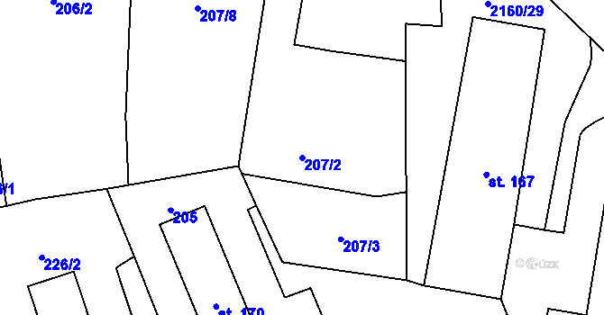 Parcela st. 207/2 v KÚ Suchdol u Bujanova, Katastrální mapa