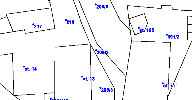Parcela st. 208/2 v KÚ Suchdol u Bujanova, Katastrální mapa