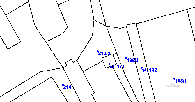 Parcela st. 210/2 v KÚ Suchdol u Bujanova, Katastrální mapa