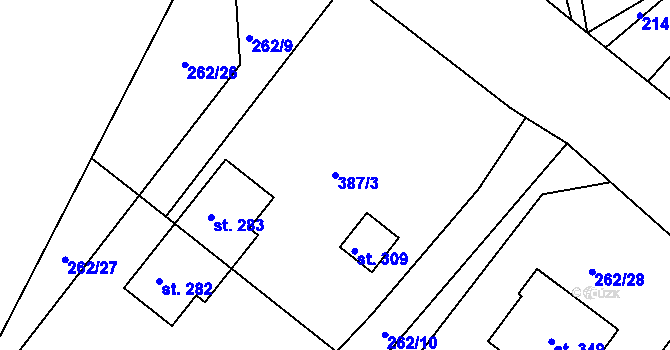 Parcela st. 387/3 v KÚ Suchdol u Bujanova, Katastrální mapa