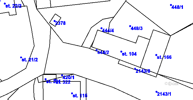 Parcela st. 444/2 v KÚ Suchdol u Bujanova, Katastrální mapa