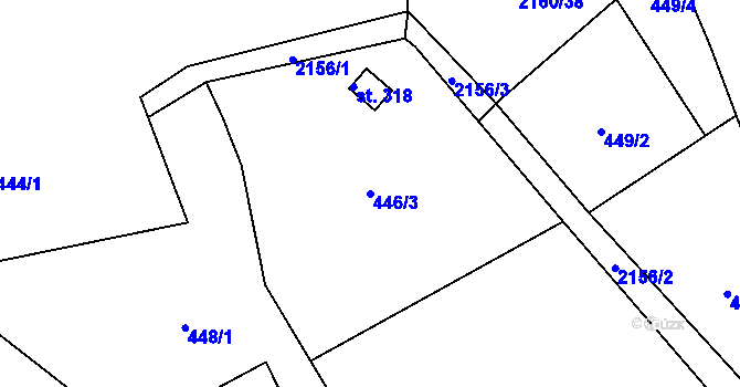 Parcela st. 446/3 v KÚ Suchdol u Bujanova, Katastrální mapa