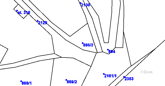 Parcela st. 886/2 v KÚ Suchdol u Bujanova, Katastrální mapa
