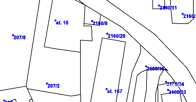 Parcela st. 2160/7 v KÚ Suchdol u Bujanova, Katastrální mapa