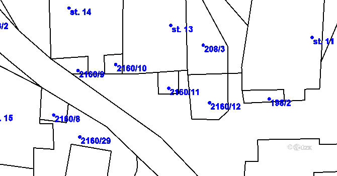 Parcela st. 2160/11 v KÚ Suchdol u Bujanova, Katastrální mapa