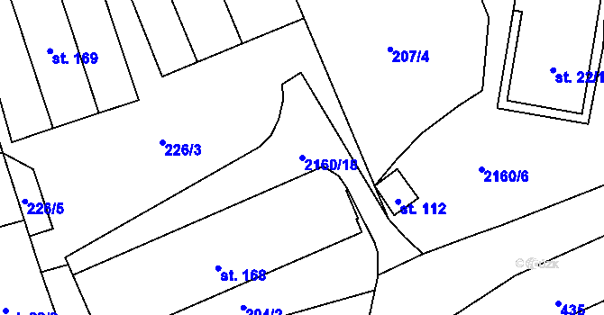 Parcela st. 2160/18 v KÚ Suchdol u Bujanova, Katastrální mapa