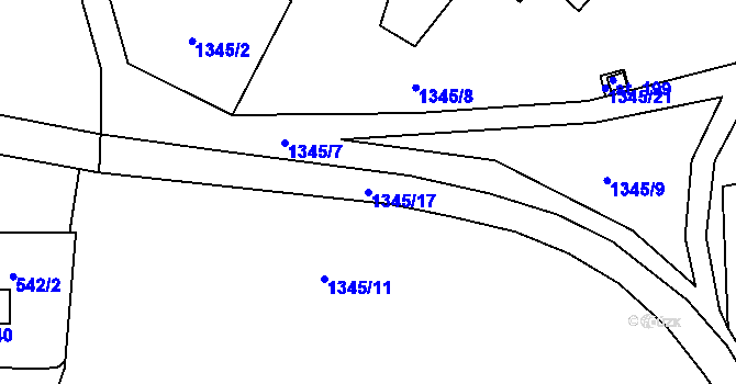 Parcela st. 1345/17 v KÚ Zdíky, Katastrální mapa