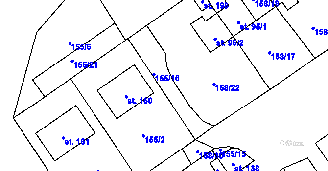 Parcela st. 155/16 v KÚ Zdíky, Katastrální mapa