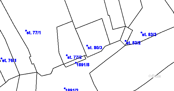 Parcela st. 80/3 v KÚ Bujesily, Katastrální mapa