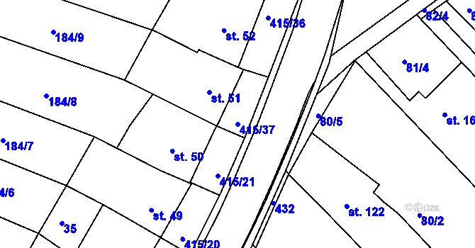 Parcela st. 415/37 v KÚ Buk, Katastrální mapa