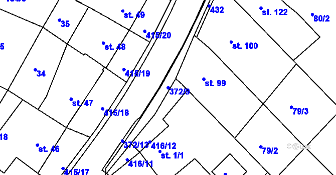 Parcela st. 372/9 v KÚ Buk, Katastrální mapa
