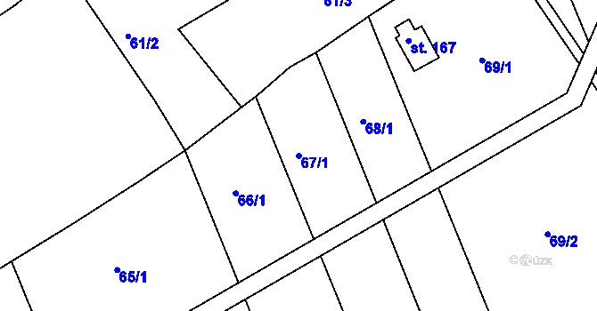 Parcela st. 67/1 v KÚ Buk, Katastrální mapa