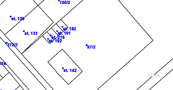 Parcela st. 97/2 v KÚ Buk, Katastrální mapa
