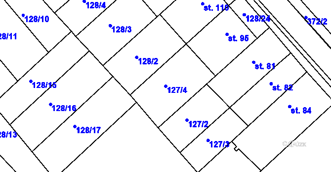 Parcela st. 127/4 v KÚ Buk, Katastrální mapa