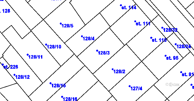 Parcela st. 128/3 v KÚ Buk, Katastrální mapa