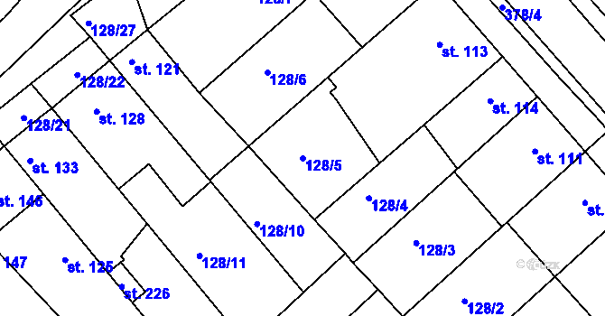 Parcela st. 128/5 v KÚ Buk, Katastrální mapa