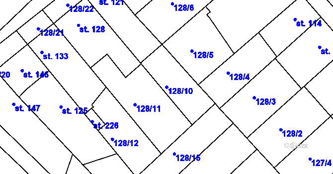 Parcela st. 128/10 v KÚ Buk, Katastrální mapa