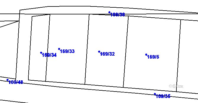 Parcela st. 169/32 v KÚ Buk, Katastrální mapa