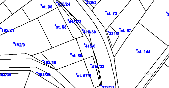 Parcela st. 415/6 v KÚ Buk, Katastrální mapa