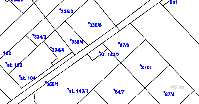 Parcela st. 143/2 v KÚ Buk, Katastrální mapa