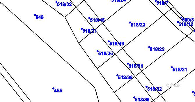 Parcela st. 518/36 v KÚ Bukov na Moravě, Katastrální mapa