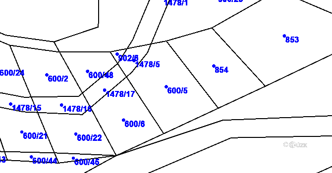 Parcela st. 600/5 v KÚ Bukov na Moravě, Katastrální mapa