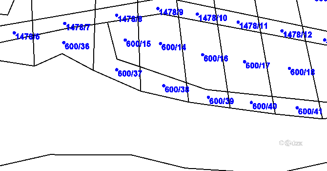 Parcela st. 600/38 v KÚ Bukov na Moravě, Katastrální mapa