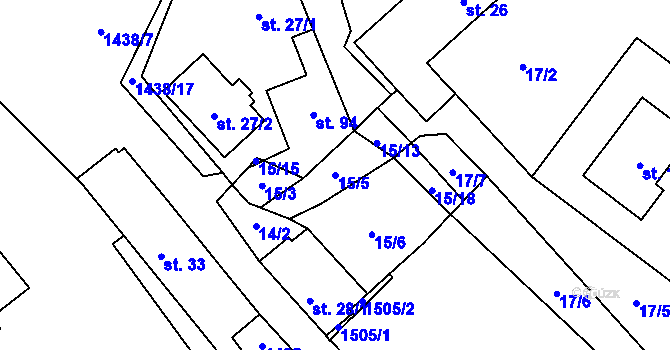 Parcela st. 15/5 v KÚ Bukov na Moravě, Katastrální mapa