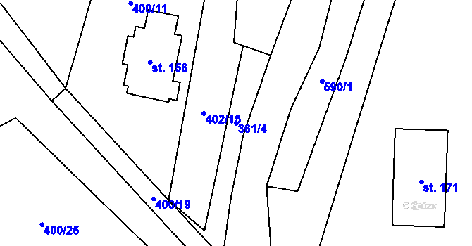 Parcela st. 361/4 v KÚ Bukov na Moravě, Katastrální mapa